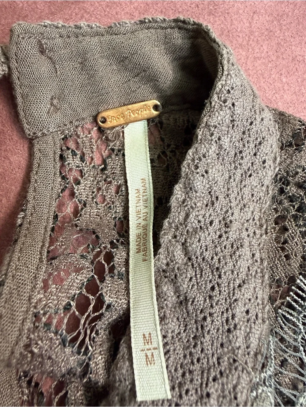 Free People Mauve Crochet Lace High-Neck Top